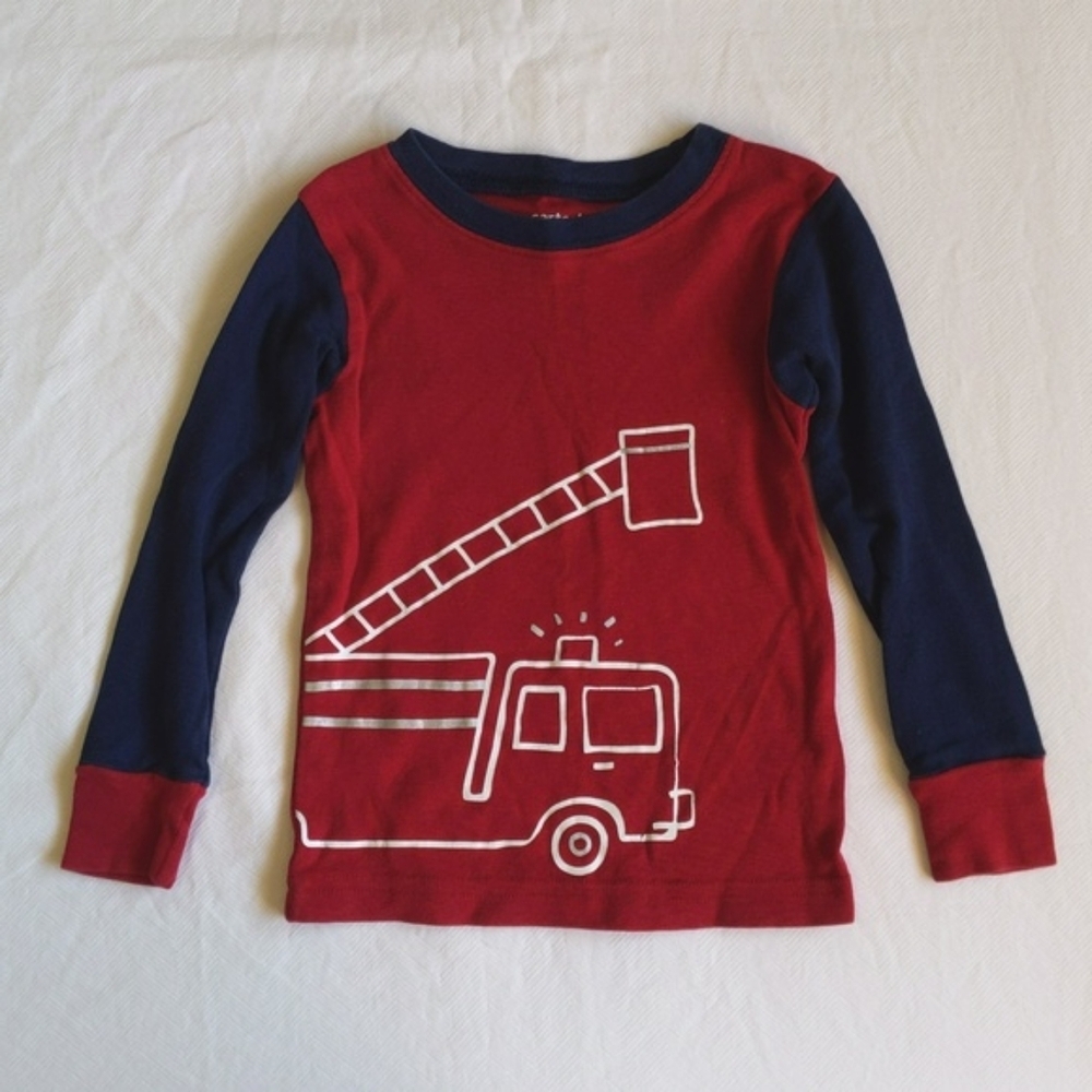 carter's firetruck snug fit cotton long sleeve pajama top 24 months baby boy